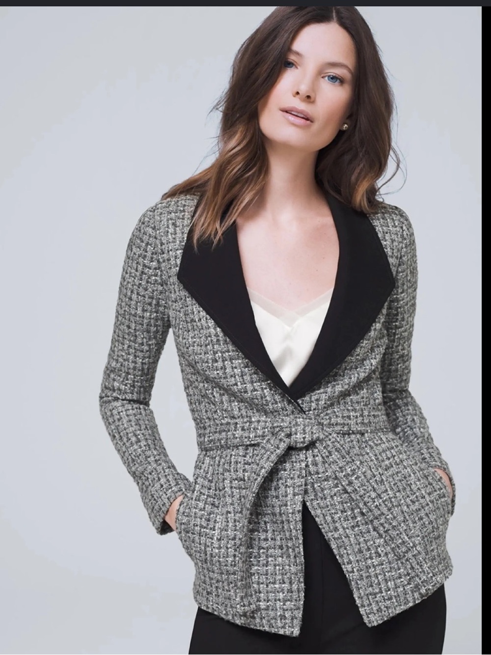 White House Black Market Blazer Womens 2 Tweed Belted Waist Chic Career
